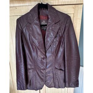 Vintage 60s 70s 80s TFC Maroon Burgundy Wine 100% Leather Button Up Coat Jacket